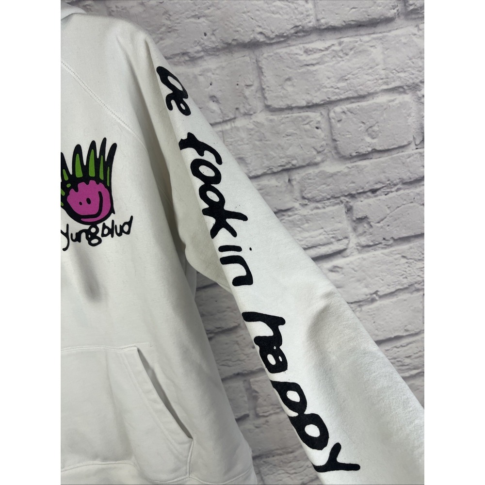 Yungblood Be Happy Face White Pullover  Cozy Hoodie Loungewear Punk  Size Large - Picture 3 of 10
